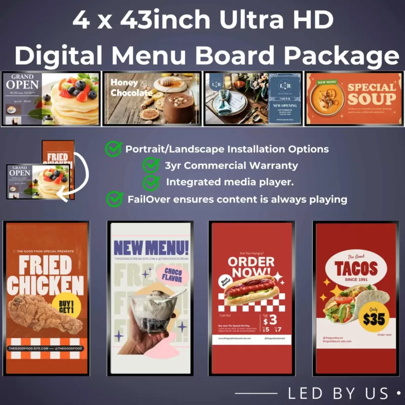 4 x 43inch Digital Menu Board Package - LED By Us